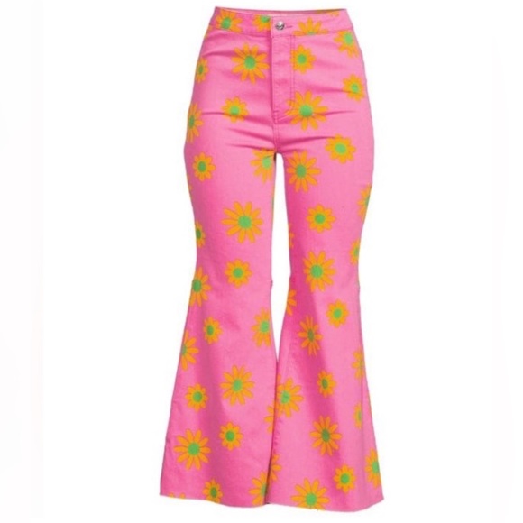 FREE PEOPLE Youthquake Printed Crop Flare Jeans in Lipstick Combo - Picture 3 of 7